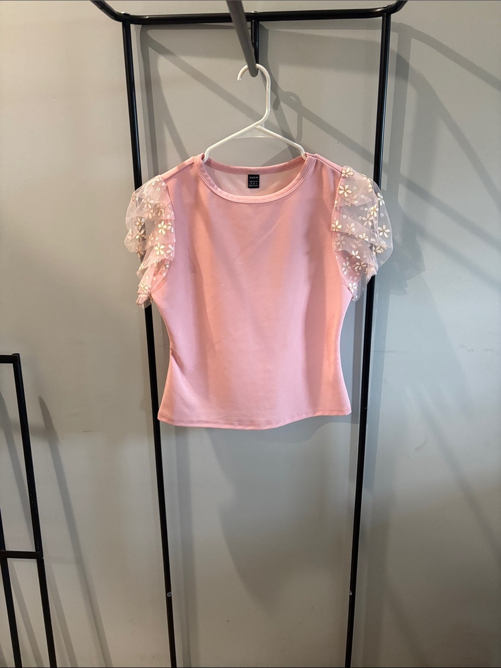 Pink Floral Organza Sleeve Women’s Top